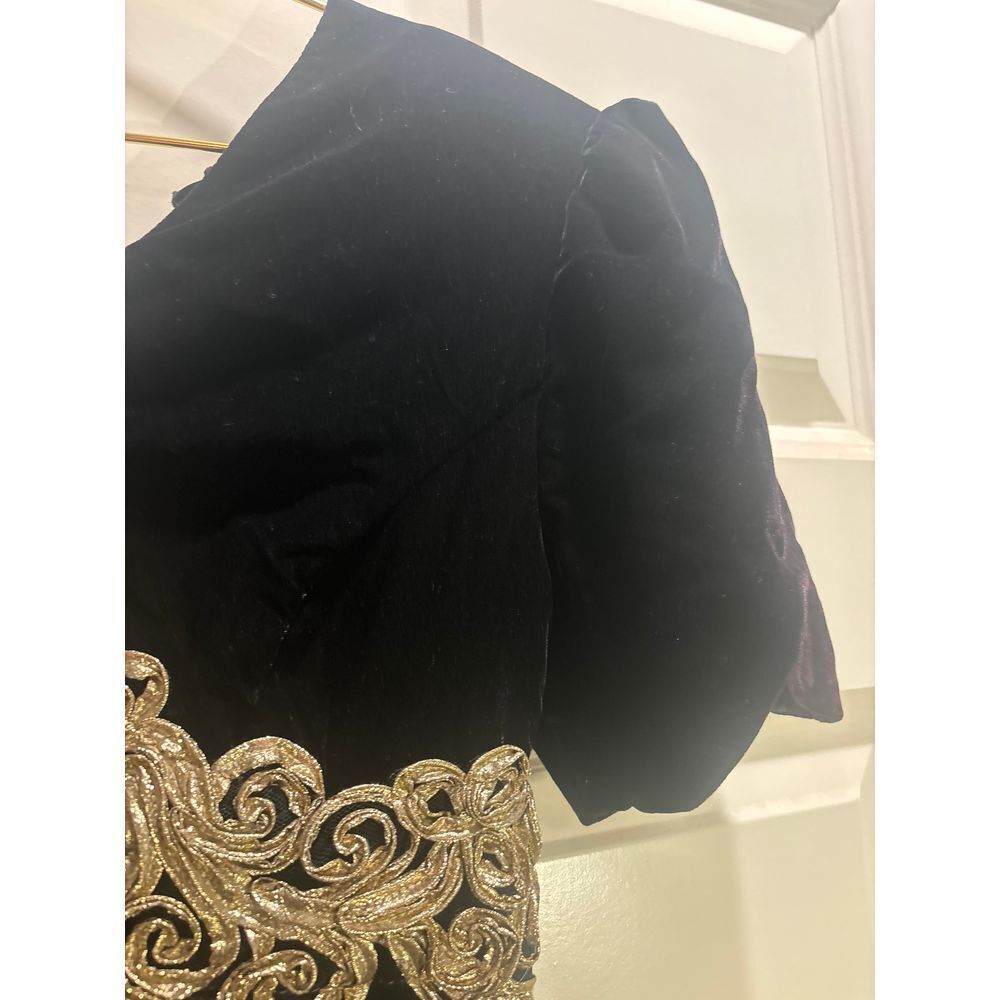 Vintage Scott McClintock Black‎ Velvet and Gold Detail Lace Dress - Picture 7 of 14